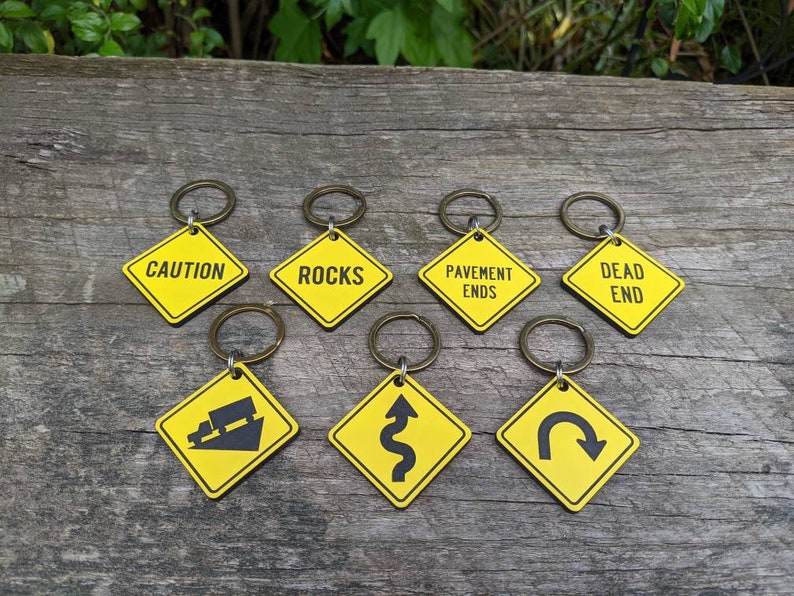 Road Sign Keychain Caution Street Sign Key Chains - Etsy