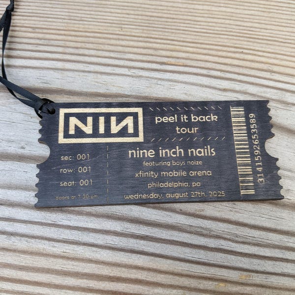 Custom Black Maple Wood Nine Inch Nails Concert Ticket