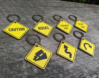 Caution Street Sign Key Chains