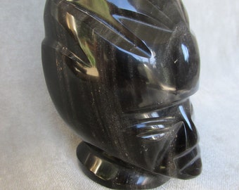 Obsidian Carved Aztec Head
