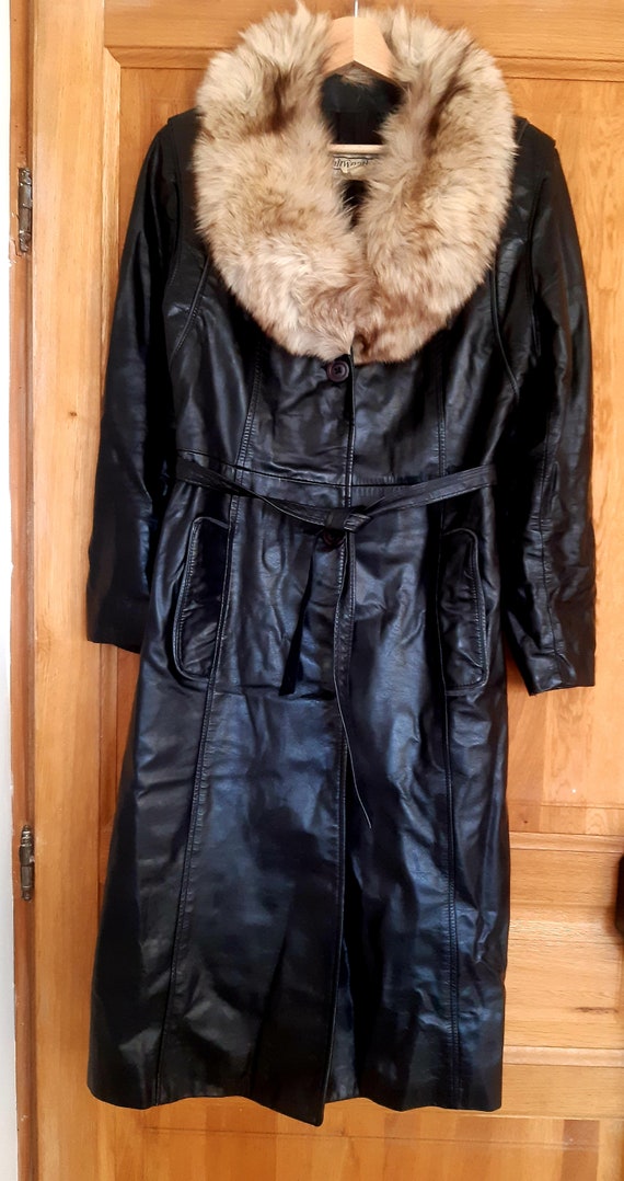 Vintage Long Leather Coat With Fur Collar - Etsy