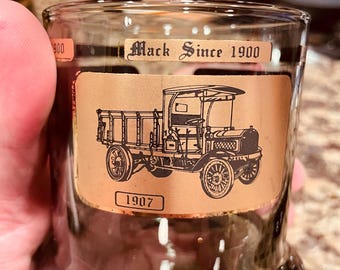 Vintage Houze Glass Mack Truck Bar Glasses - 22k Gold Trim - Set of 4