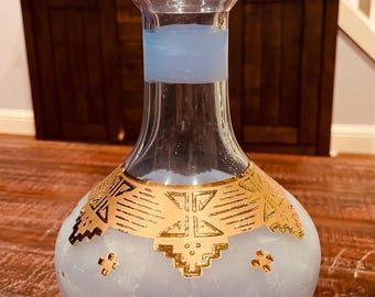 Rare, unique Bohemia glass Company hand blown glass. With 22k gold accents.