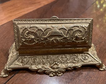 1930s Antique brass - desktop inkwell stand