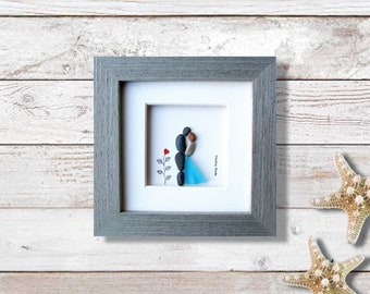 Sea Glass Pebble Art, Couple Engagement Gift, 4x4 Framed Art