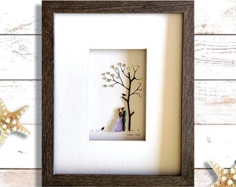 Pebble Art Wedding Gift, Wishing Tree Couple, Unique Engagement Present