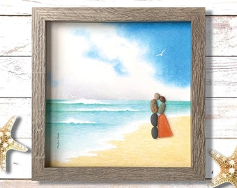 Sea Glass Pebble Art Wedding Portrait: Beach Theme Couple Gift