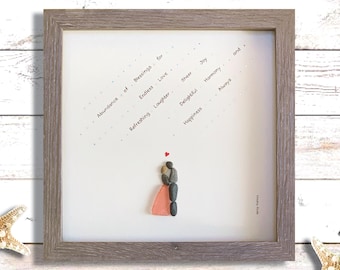Pebble Art Wedding Gift, Blessed Couple, Shadow Box Frame