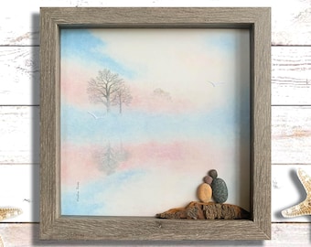 Pebble Art Anniversary Gift, Beach Theme, Couples Keepsake