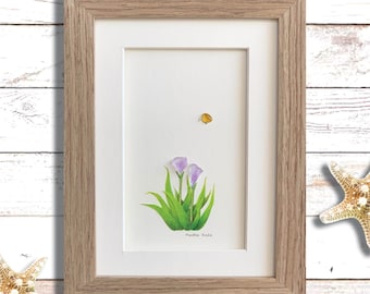 Sea Glass Flower Art, Framed Floral Picture, Home Decor (5x7)