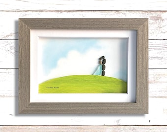 Sea Glass Pebble Art: Couple on Hilltop, Unique Wedding Gift