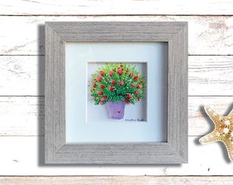 Sea Glass Flower Art: Reverse Glass Painting, Red Roses (4x4)