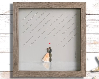 Pebble Art Bride and Groom, Unique Wedding Gift, 8x8 Framed Art