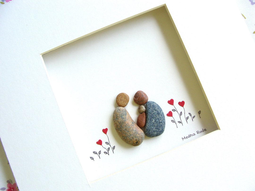 Pebble Art Family of Three, Fathers Day Gift, One of a Kind, New Baby ...
