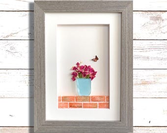 Sea Glass Art: Forever Love Bloom - Framed Floral Wall Decor