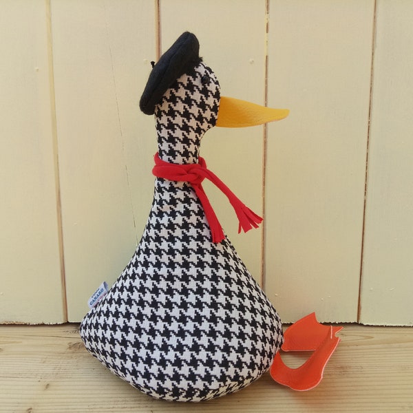 Cool Canard Doorstop / Bookend. Fabric duck doorstop. black/white dog tooth. Funny doorstops. Animal doorstops. house warming gift. canard.