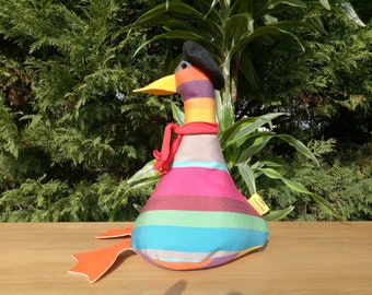 Cool Canard Doorstop / Bookend. Fabric duck doorstop. flat packed. brightly striped canvas. Funny doorstops. Animal doorstops, house warming