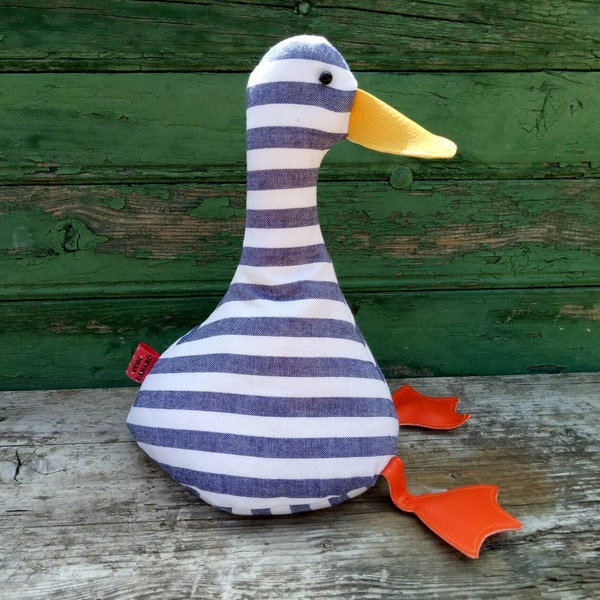 Cool Canard Doorstop / Bookend. Fabric duck doorstop. classic blue/white stripe. Funny doorstops. Animal doorstops