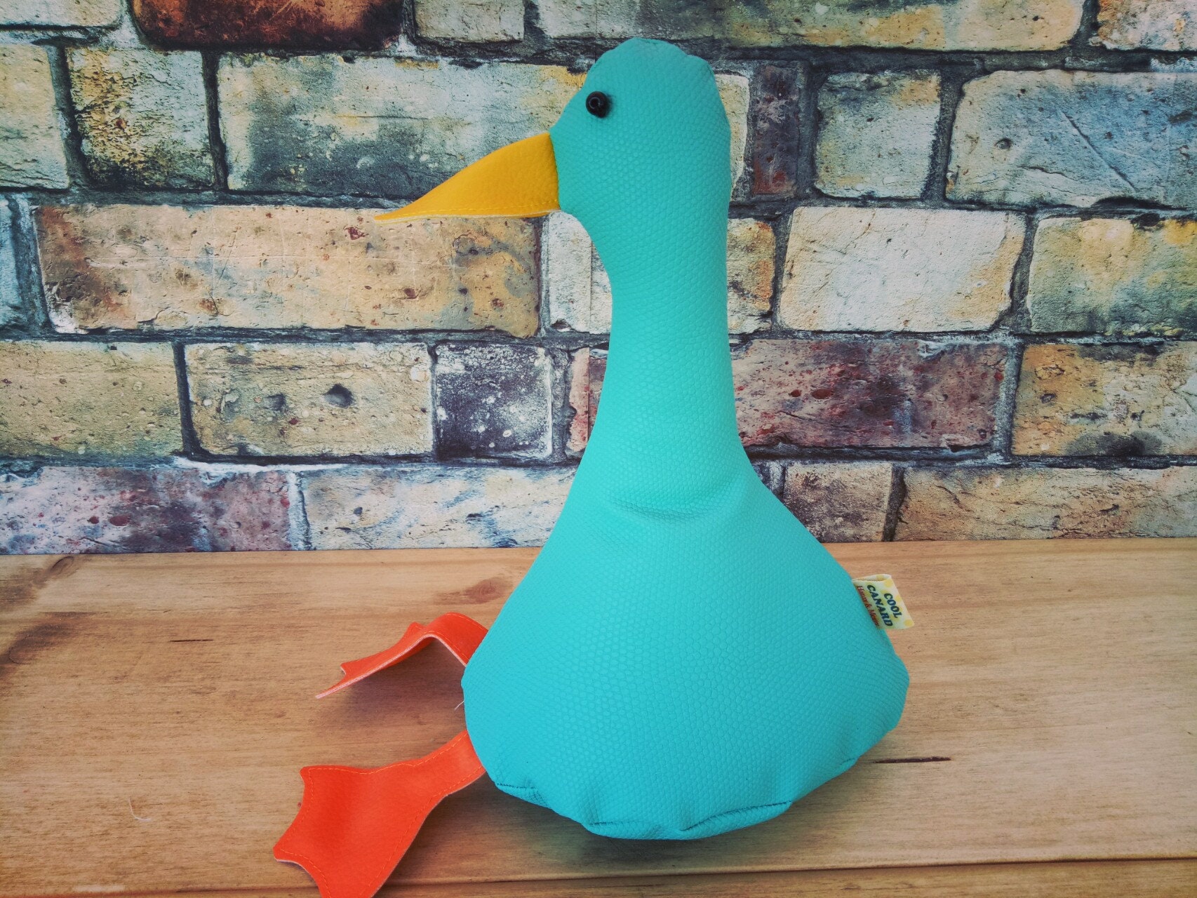 Cool Canard Doorstop/Serre-Livres. Toit de Porte en Tissu Canard. Plat Emballé. Cuir Turquoise Faux.