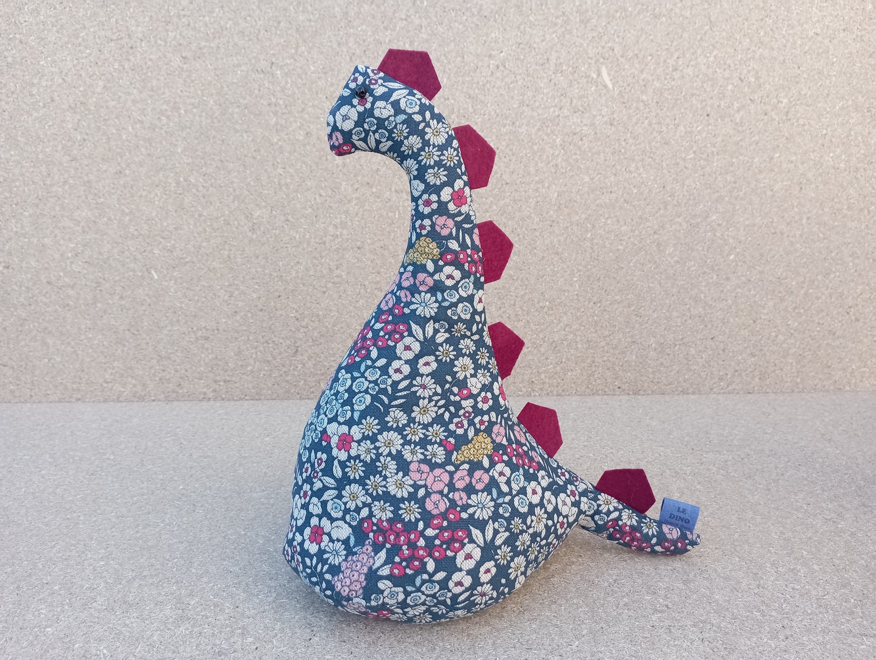Dinosour Doorstop / Bookend - Blue flowers -flat-packed doorstop for home filling -fun doorstop -monster doorstop -kids room -nursery
