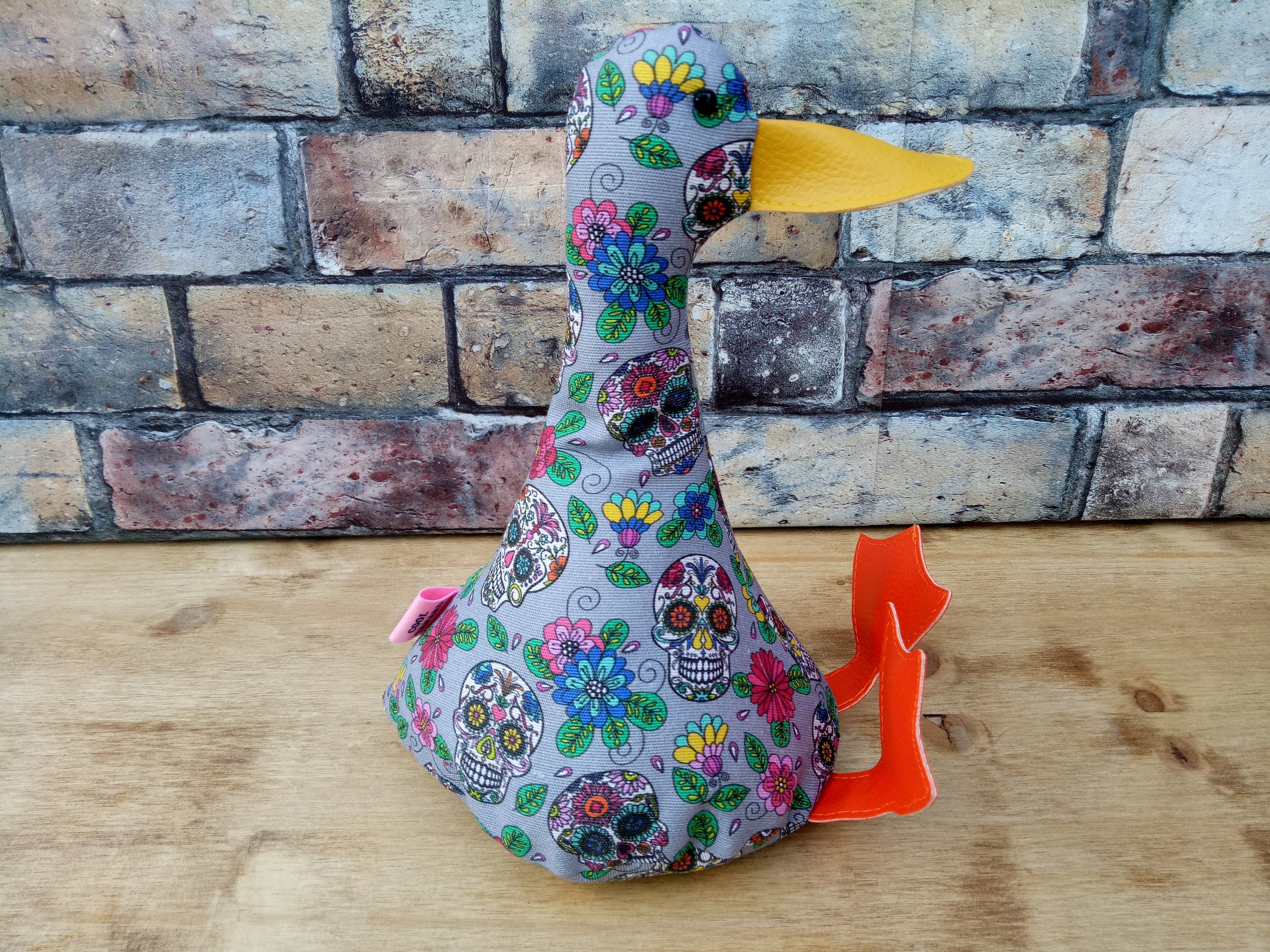 Cool Canard Doorstop/Serre-Livres. Toit de Porte en Tissu Canard. Crânes et Tissus Fleurs. Drôles Do