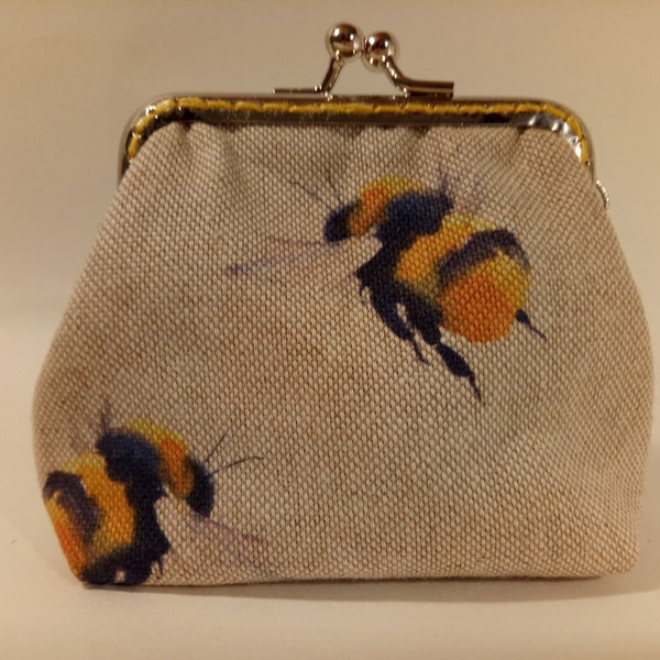 Bumble Bees Coin purse - Kiss clasp, lined metal framed purse