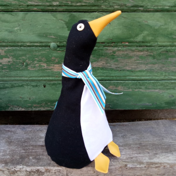 Parky Penguin Doorstop / Bookend. Fabric penguin doorstop. flat packed doorstop. Black  penguin doorstop. Funny doorstops. Animal doorstops