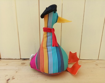 Arrêt de porte/serre-livres Cool Canard. Butoir de porte en tissu canard. rayures lumineuses. Des butées de porte amusantes. Butoirs pour animaux. cadeau de pendaison de crémaillère. basque. français