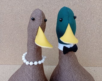 Cool Canard Doorstop / Bookends. Mallard duck pair with bow tie and pearl necklace - flat packed - wedding gift - anniversary - couples