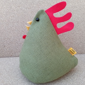 Cool Poule Doorstop/Bookend. Green canvas fabric - fabric doorstop - chicken doorstop - made in france - housewarming - accessory