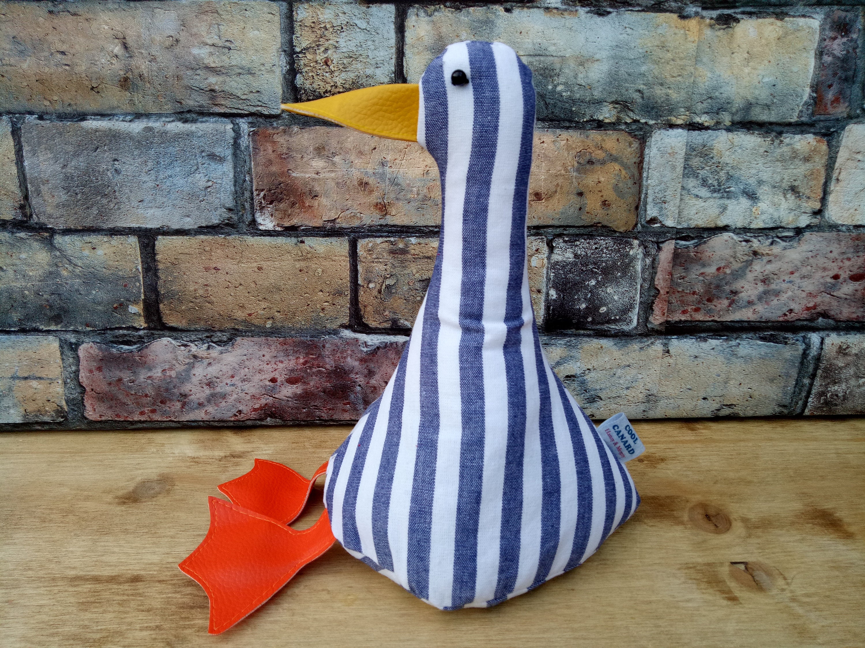 Cool Canard Doorstop/Serre-Livres. Toit de Porte en Tissu Canard. Bandes Verticales Bleues et Blanch