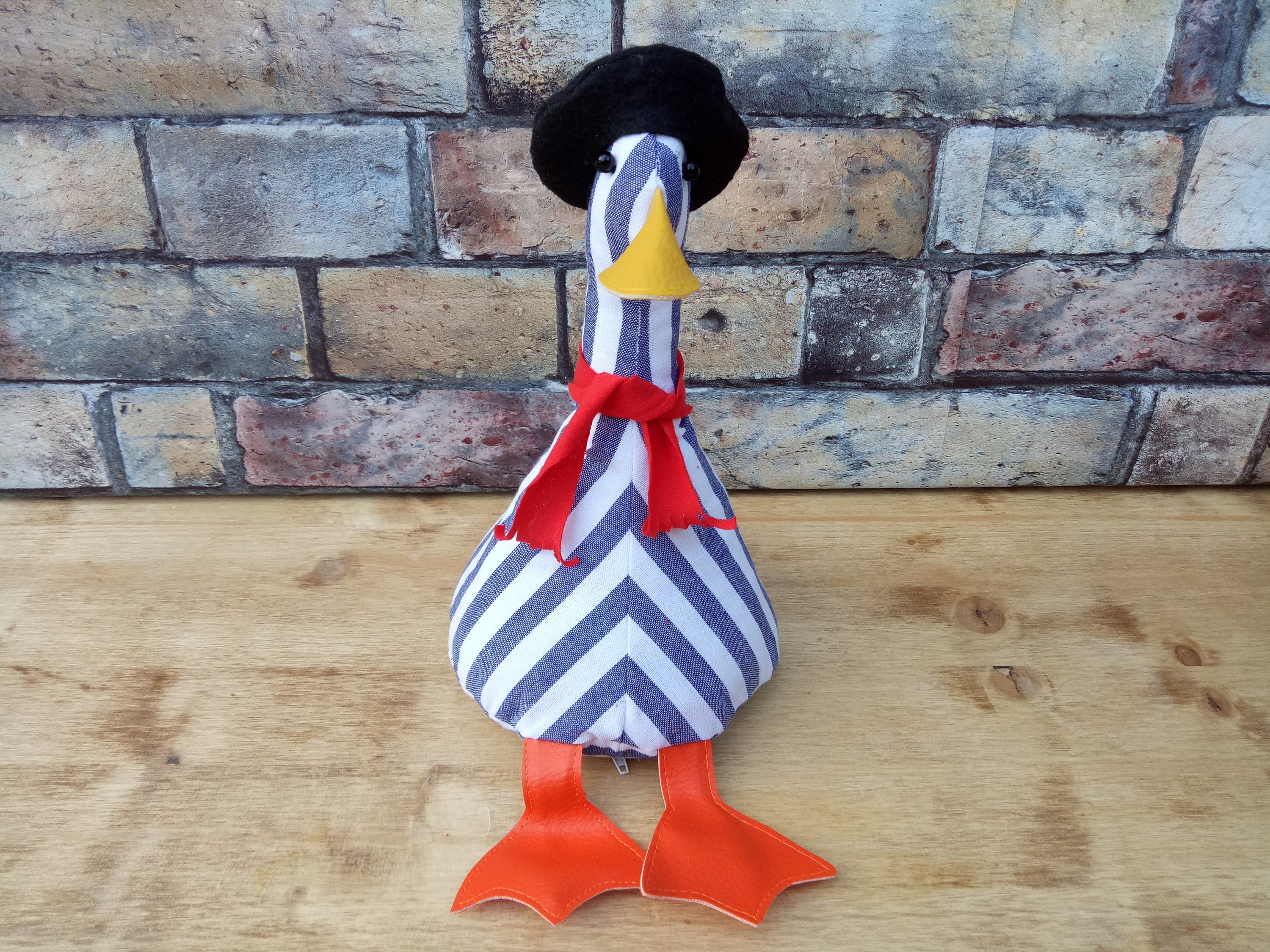 Cool Canard Doorstop/Serre-Livres. Toit de Porte en Tissu Canard. Bandes Verticales Bleues et Blanch