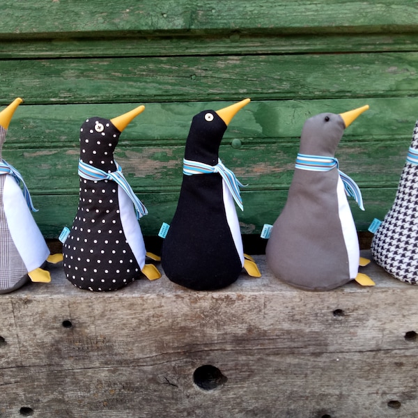 Parky Penguin Doorstop / Bookend. Fabric penguin doorstop. flat packed doorstop. Choice of fabric design. Funny doorstops. Animal doorstops