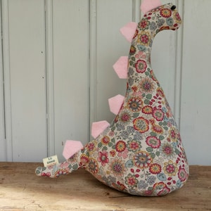 Dinosour Doorstop / Bookend - floral cotton -flat-packed doorstop for home filling -fun doorstop -monster doorstop -kids room -nursery