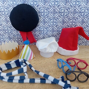 Accessories bundle for Cool Canard doorstop - accessories only - mini accessories, mini hats, mini beret, miniature, mini chefs hat,