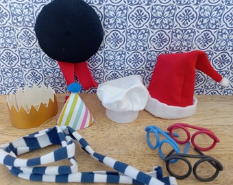 Mini accessories for Cool Canard doorstop - mini accessories, mini hats, mini beret, mini chefs hat, mini party hat, mini santa hat