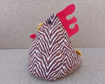 Cool Poule Doorstop/Bookend. brown zebra print - fabric doorstop - cale porte - chicken doorstop - made in france - housewarming - accessory