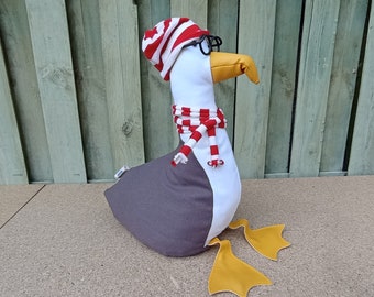 Eddie the Seagull Doorstop / Bookend -DIY plat emballé-Drôle de porte-Décor côtier-Réchauffement de la maison-vie à la plage-cadeau unique-oiseaux-gris-blanc