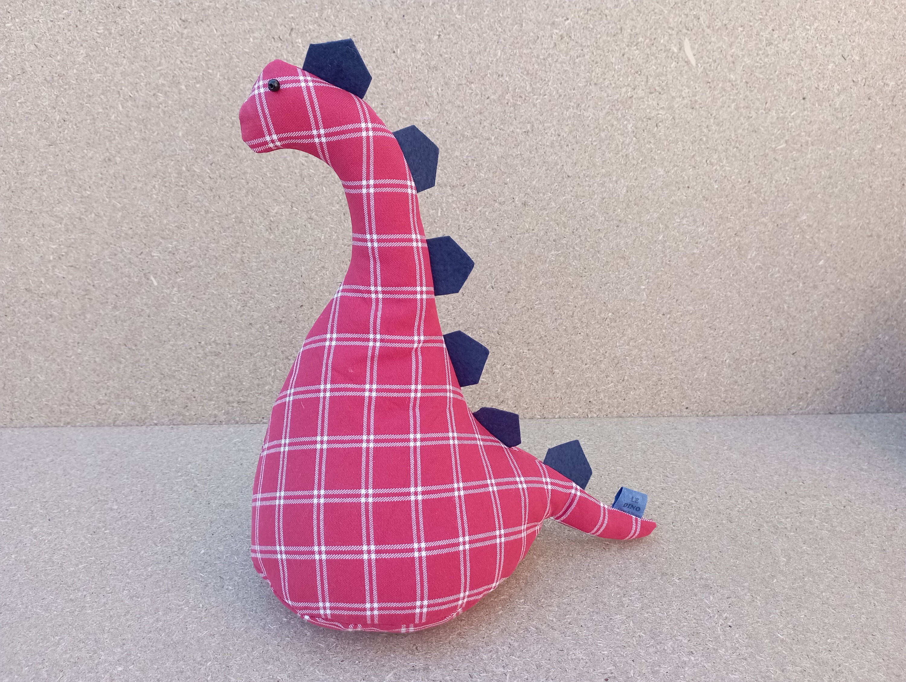 Dinosour Doorstop/Bookend - Chèque Rouge & Blanc Arrêt de Porte Emballé à Plat Pour Le Remplissage L