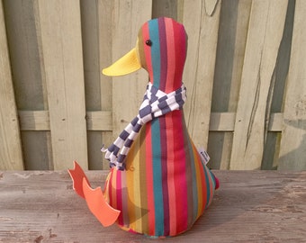 Cool Canard Doorstop / Bookend. Mulicoloured stripe, Fill at home, Funny doorstop, duck decor, Housewarming, unique gift, fun, home accent