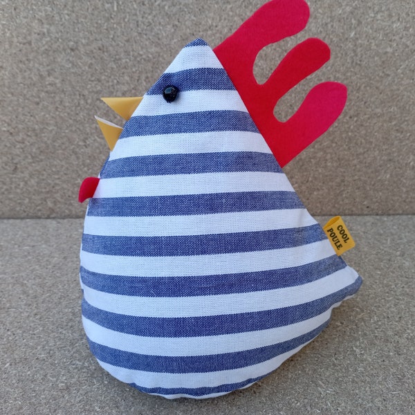 Cool Poule Doorstop/Bookend Blue & white stripe- fabric doorstop - cale porte - chicken doorstop - made in france - housewarming - accessory