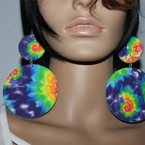 CLEARANCE! Tye Dye Fabric & Wooden Earrings
