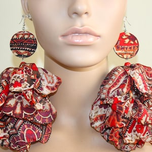 Multicolor fabric flower petal earrings| Long dangle earrings| Unique earrings| Big lightweight earrings| Chic style earrings