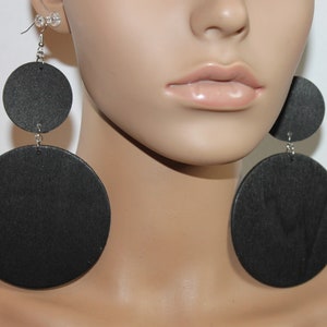 Black wooden earrings| Diva earrings| Big statement earrings| BOLD earrings| Pierced Post Clip-on earrings