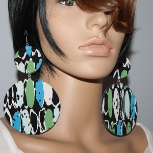 CLEARANCE!! Abstract print fabric earrings| Wooden earrings