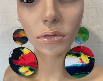 Colorful abstract print earrings| Shoulder earrings| Fabric earrings| Diva earrings| Big statement earrings| Pierced Clip-on earrings