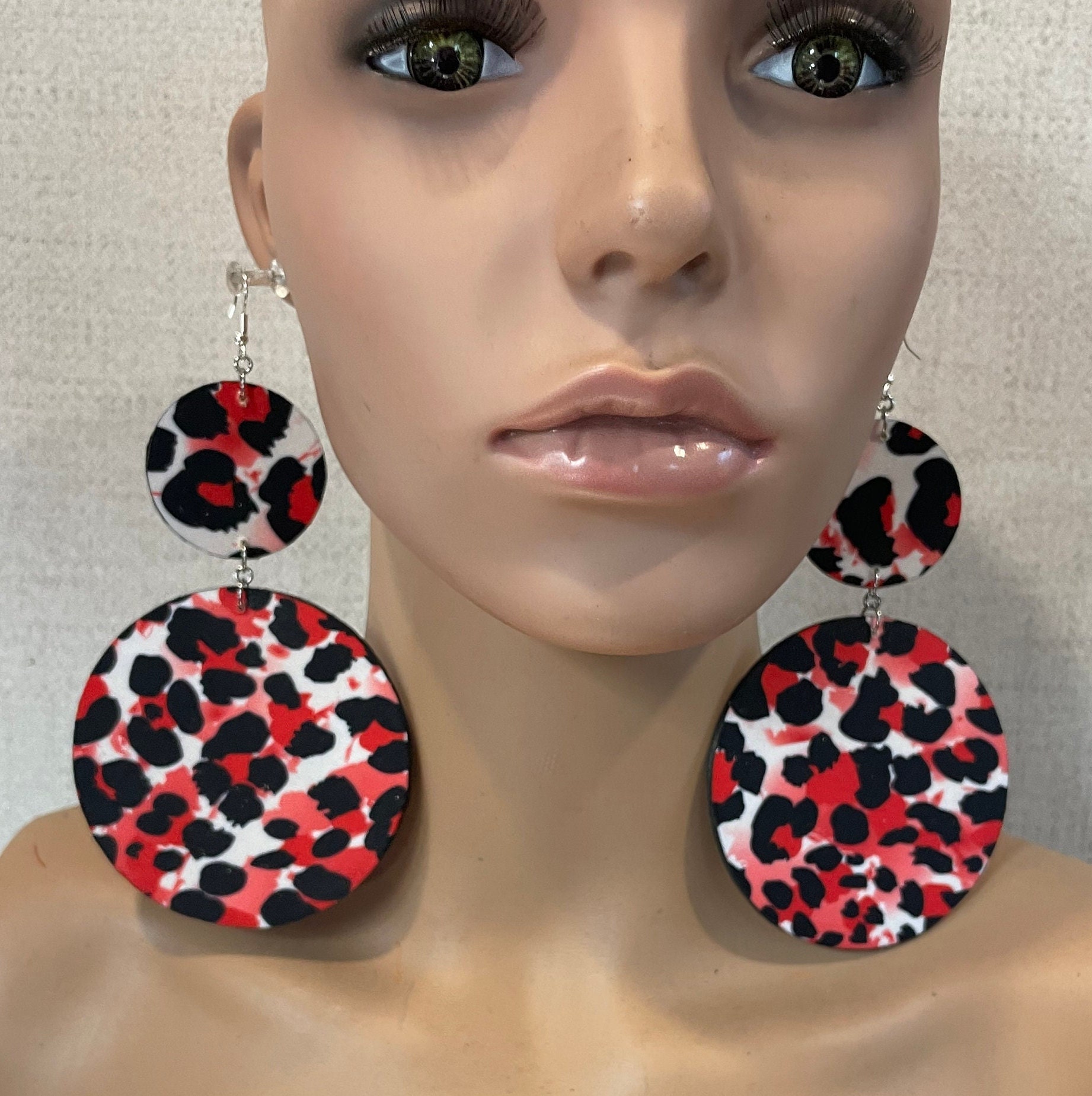 Red leopard earrings clearance