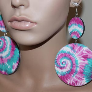Tye dye fabric earrings| Colorful earrings| Wooden earrings| Bold earrings| Diva earrings| BIG statement earrings| Clip-on earrings