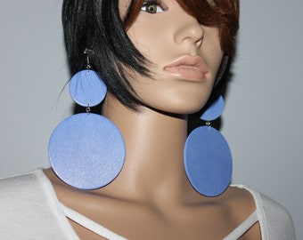 Blueberry frost wooden earrings;Diva earrings;Solid color earrings;Big statement earrings;BOLD earrings;Pierced Post Clip-on earrings