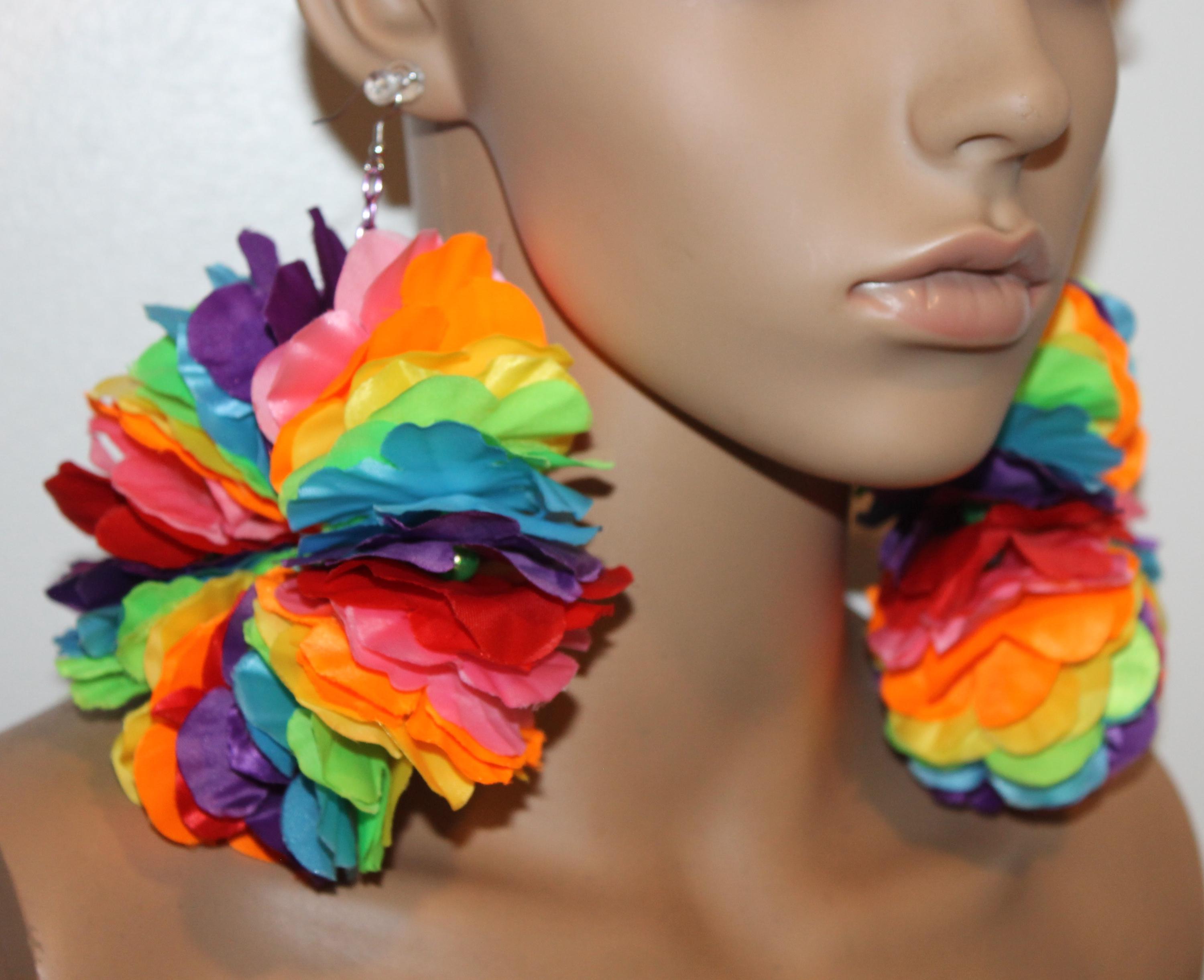Rainbow Color Flower Hoop Earrings| Colorful Earring| Diva Earrings ...